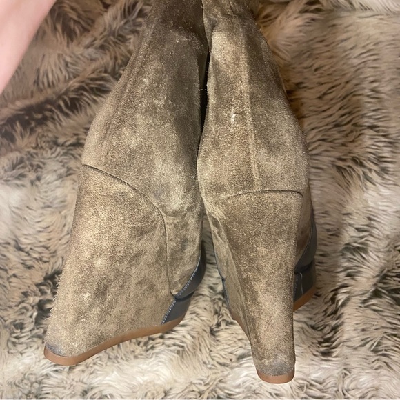 Jil Sander Brown Suede Black Leather Platform Wedge Boots Mid Calf Booties 36 6 - Picture 13 of 16